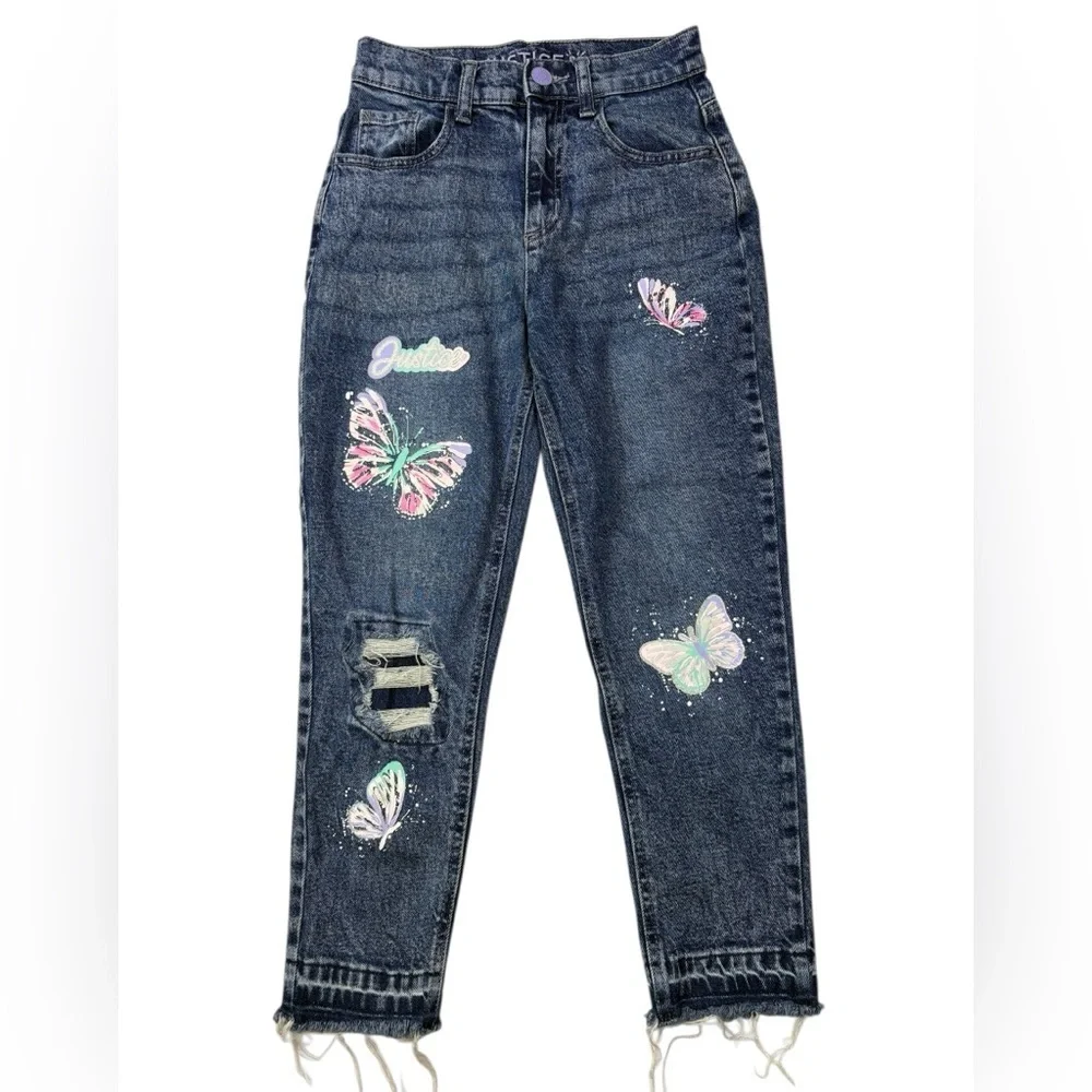 Justice Girls Patched Mini Mom Jeans | Size 12